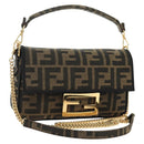 FENDI Chain Zucca Canvas Mamma Baguette Bag 2way Brown Black Auth 189061SV-1