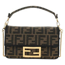 FENDI Chain Zucca Canvas Mamma Baguette Bag 2way Brown Black Auth 189061SV-13