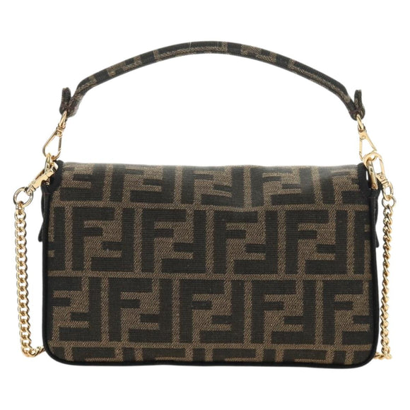 FENDI Chain Zucca Canvas Mamma Baguette Bag 2way Brown Black Auth 189061SV