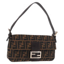 FENDI Zucca Canvas Mamma Baguette Shoulder Bag Black Brown Auth 189064V-1