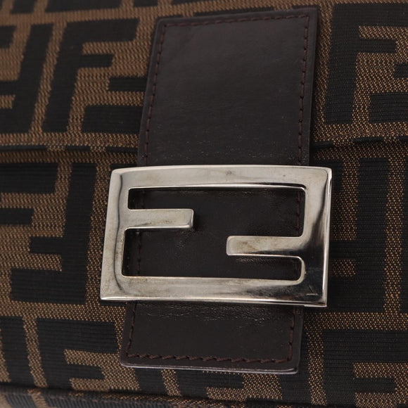 FENDI Zucca Canvas Mamma Baguette Shoulder Bag Black Brown Auth 189064V