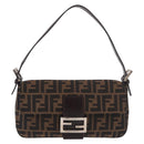 FENDI Zucca Canvas Mamma Baguette Shoulder Bag Black Brown Auth 189064V-2