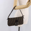FENDI Zucca Canvas Mamma Baguette Shoulder Bag Black Brown Auth 189064V-24