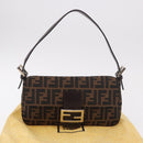 FENDI Zucca Canvas Mamma Baguette Shoulder Bag Black Brown Auth 189064V-25