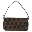 FENDI Zucca Canvas Mamma Baguette Shoulder Bag Black Brown Auth 189064V-3
