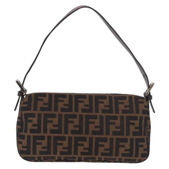 FENDI Zucca Canvas Mamma Baguette Shoulder Bag Black Brown Auth 189064V