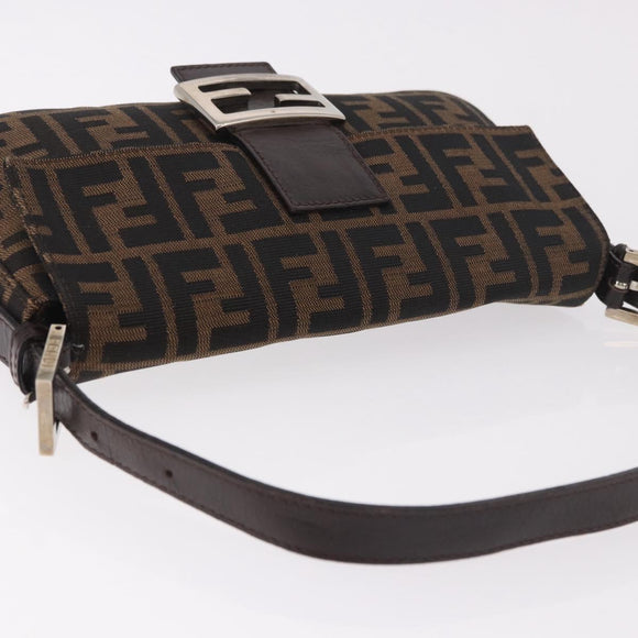 FENDI Zucca Canvas Mamma Baguette Shoulder Bag Black Brown Auth 189064V