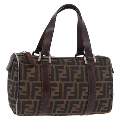 FENDI Zucca Canvas Hand Bag Black Brown Auth 189065