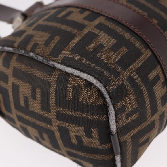 FENDI Zucca Canvas Hand Bag Black Brown Auth 189065