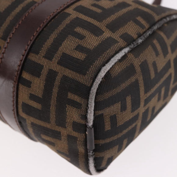 FENDI Zucca Canvas Handtas Zwart Bruin Auth 189065