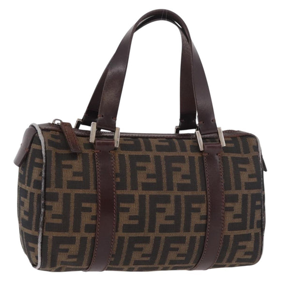 FENDI Zucca Canvas Handtas Zwart Bruin Auth 189065