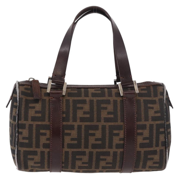 FENDI Zucca Canvas Handtas Zwart Bruin Auth 189065