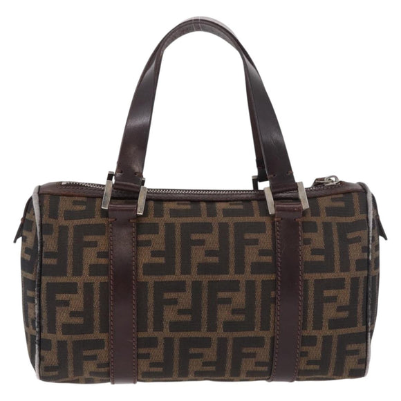 FENDI Zucca Canvas Hand Bag Black Brown Auth 189065