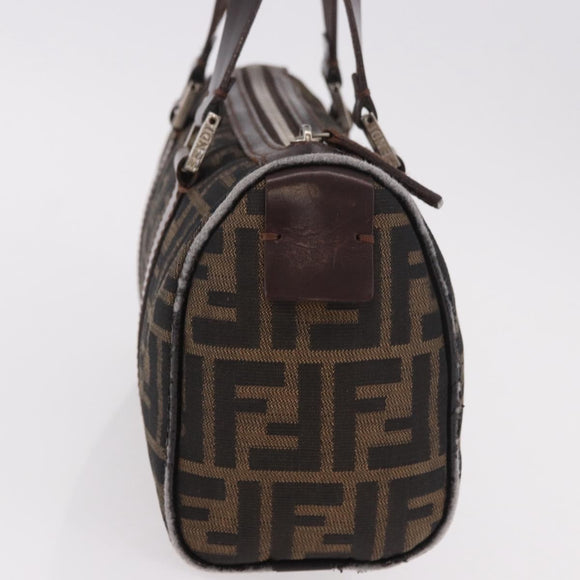 FENDI Zucca Canvas Hand Bag Black Brown Auth 189065