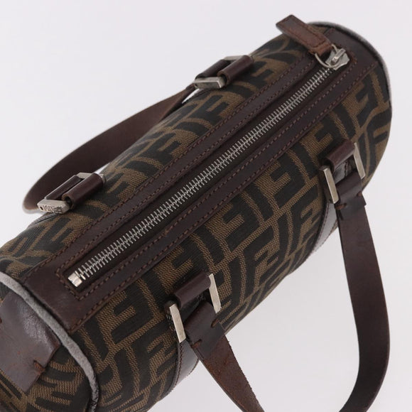 FENDI Zucca Canvas Handtas Zwart Bruin Auth 189065