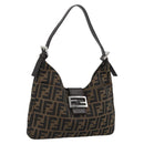 FENDI Zucca Canvas Mamma Baguette Shoulder Bag Black Brown Auth 189068V-1