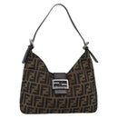 FENDI Zucca Canvas Mamma Baguette Shoulder Bag Black Brown Auth 189068V-13