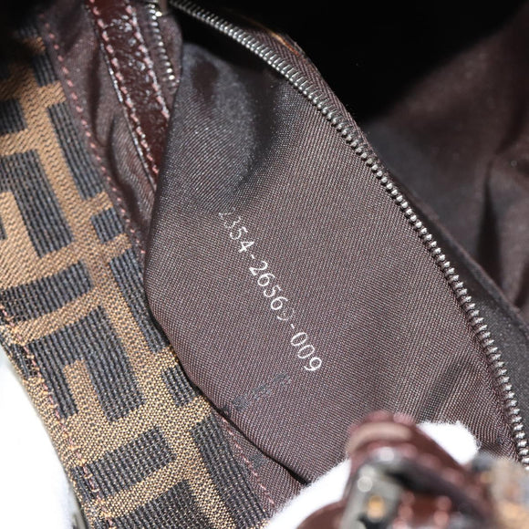 FENDI Zucca Canvas Mamma Baguette Shoulder Bag Black Brown Auth 189068V