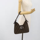 FENDI Zucca Canvas Mamma Baguette Shoulder Bag Black Brown Auth 189068V-23
