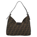 FENDI Zucca Canvas Mamma Baguette Shoulder Bag Black Brown Auth 189068V-2
