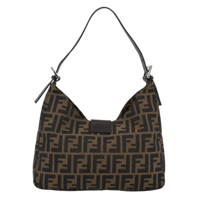 FENDI Zucca Canvas Mamma Baguette Shoulder Bag Black Brown Auth 189068V - 0