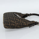 FENDI Zucca Canvas Mamma Baguette Shoulder Bag Black Brown Auth 189068V-4