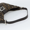 FENDI Zucca Canvas Mamma Baguette Shoulder Bag Black Brown Auth 189068V-7