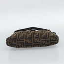 FENDI Zucca Canvas Mamma Baguette Shoulder Bag Black Brown Auth 189068V-5