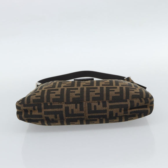 FENDI Zucca Canvas Mamma Baguette Shoulder Bag Black Brown Auth 189068V