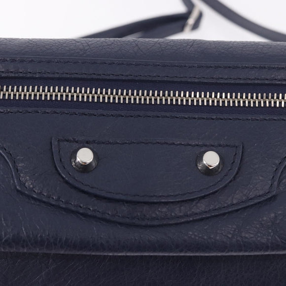 BALENCIAGA Classic Envelope Shoulder Bag Leather Navy Silver 319376 Auth 189069V