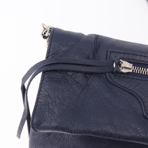 BALENCIAGA Classic Envelope Shoulder Bag Leather Navy Silver 319376 Auth 189069V