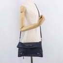 BALENCIAGA Classic Envelope Shoulder Bag Leather Navy Silver 319376 Auth 189069V-28