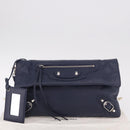 BALENCIAGA Classic Envelope Shoulder Bag Leather Navy Silver 319376 Auth 189069V-12