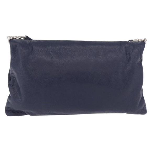 BALENCIAGA Classic Envelope Shoulder Bag Leather Navy Silver 319376 Auth 189069V