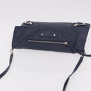 BALENCIAGA Classic Envelope Shoulder Bag Leather Navy Silver 319376 Auth 189069V-6
