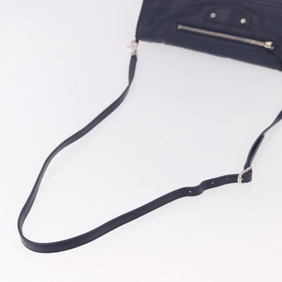 BALENCIAGA Classic Envelope Shoulder Bag Leather Navy Silver 319376 Auth 189069V