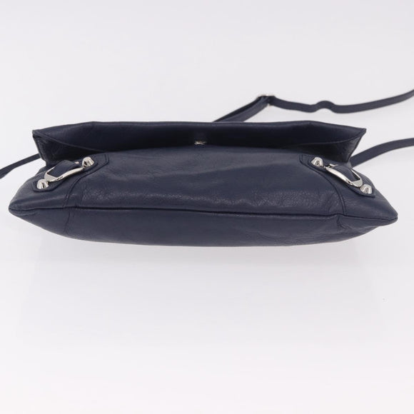 BALENCIAGA Classic Envelope Shoulder Bag Leather Navy Silver 319376 Auth 189069V