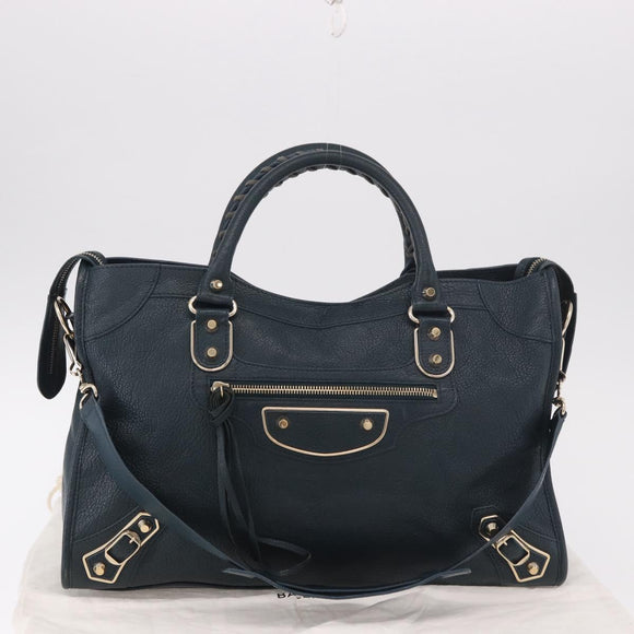 BALENCIAGA Classic Metallic Edge City Leather 2way Green 115748 Auth 189070SM
