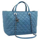 CHANEL Matelasse Chain Shoulder Bag Leather 2way Blue Silver CC Auth 189071M-1