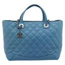 CHANEL Matelasse Chain Shoulder Bag Leather 2way Blue Silver CC Auth 189071M-13