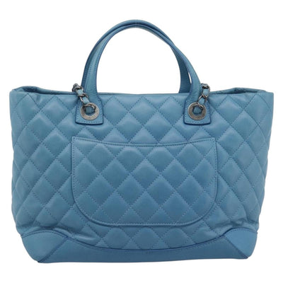 CHANEL Matelasse Chain Shoulder Bag Leather 2way Blue Silver CC Auth 189071M - 0