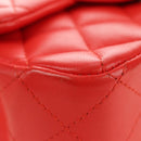 CHANEL Mini Matelasse 17 Chain Bag Lamb Skin Red Silver CC Auth 189072SM-16