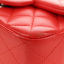 CHANEL Mini Matelasse 17 Chain Bag Lamb Skin Red Silver CC Auth 189072SM-17