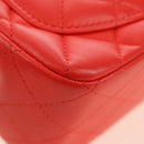 CHANEL Mini Matelasse 17 Chain Bag Lamb Skin Red Silver CC Auth 189072SM-18