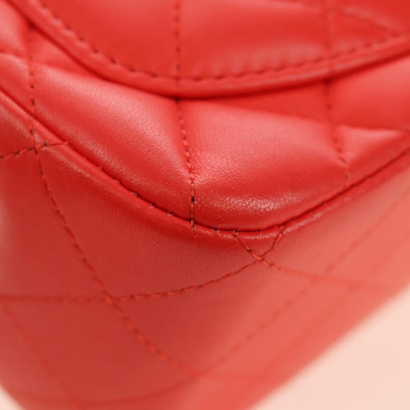 CHANEL Mini Matelasse 17 Chain Bag Lamb Skin Red Silver CC Auth 189072SM