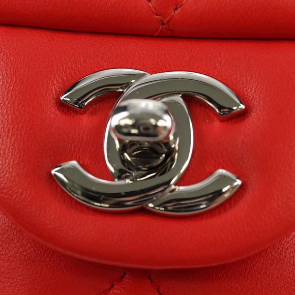CHANEL Mini Matelasse 17 Chain Bag Lamb Skin Red Silver CC Auth 189072SM
