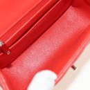 CHANEL Mini Matelasse 17 Chain Bag Lamb Skin Red Silver CC Auth 189072SM-10