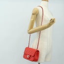 CHANEL Mini Matelasse 17 Chain Bag Lamb Skin Red Silver CC Auth 189072SM-27