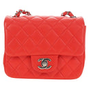 CHANEL Mini Matelasse 17 Chain Bag Lamb Skin Red Silver CC Auth 189072SM-13