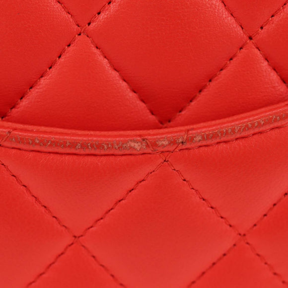 CHANEL Mini Matelasse 17 Chain Bag Lamb Skin Red Silver CC Auth 189072SM